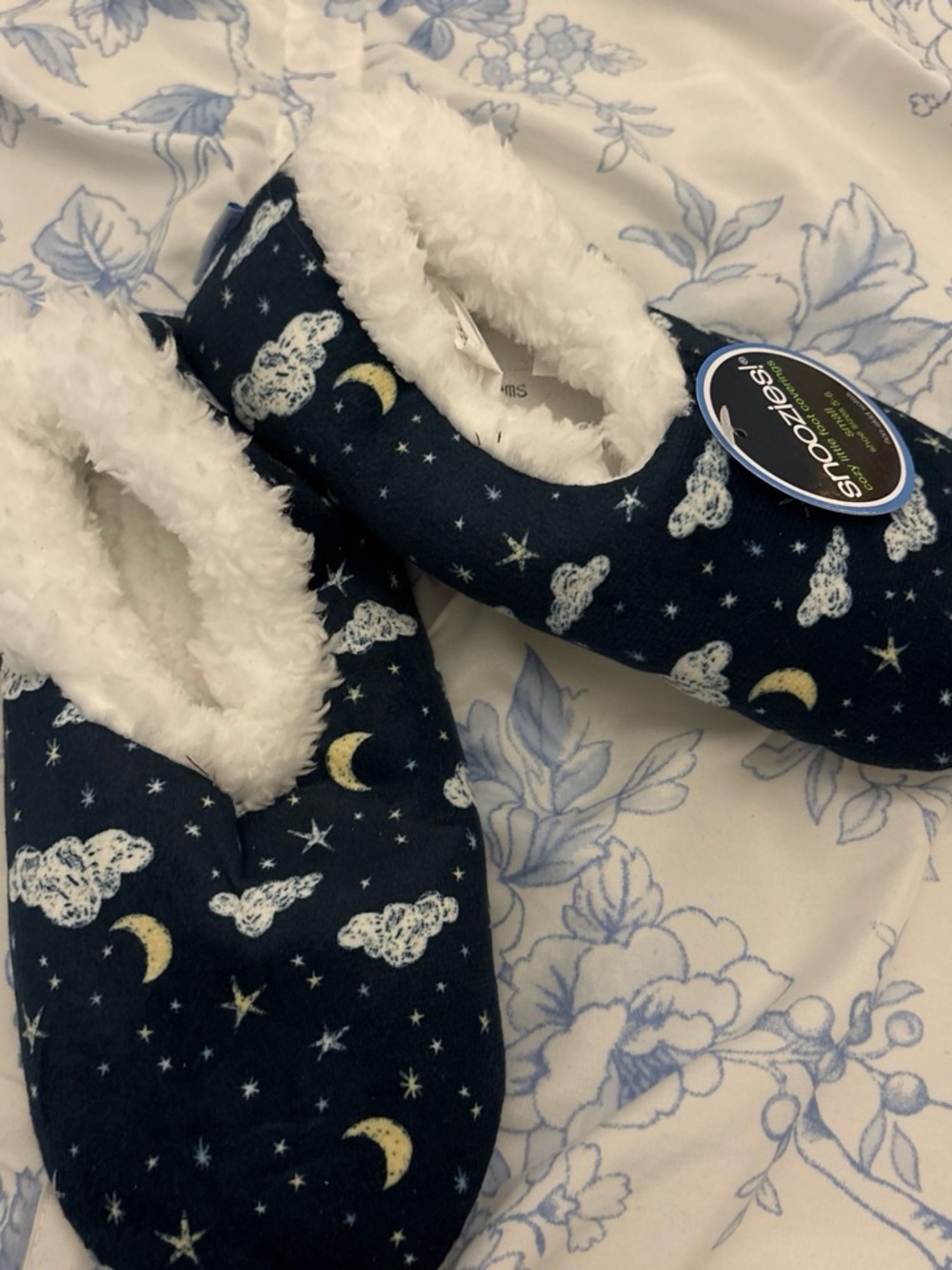 Cozy Kids Night Sky Slippers - Navy with Star & Moon Print